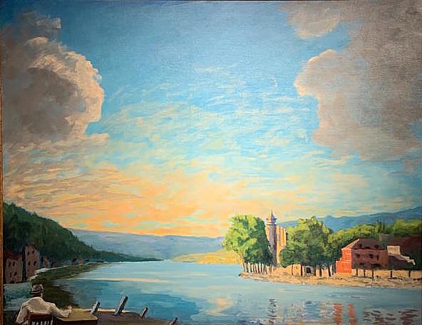 Sir Winston Churchill - Scene on the River Meuse at Dinant